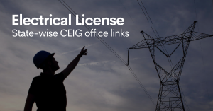 Image showing a man and a high tension electric tower with the text Electrical License and State wise CEIG office links