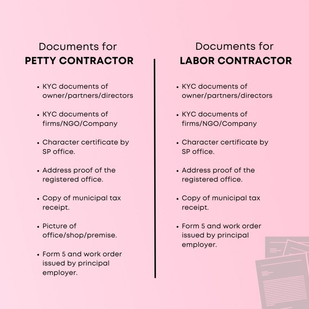 Documents Required For Labour Licence For Contractors