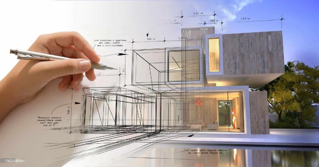 Picture of a hand drawing construction plans and specifications