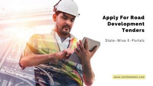 Picture of a construction worker working on a tablet. The picture has the following text - Apply for road development tenders, state-wise E-portals, www.onsiteteams.com