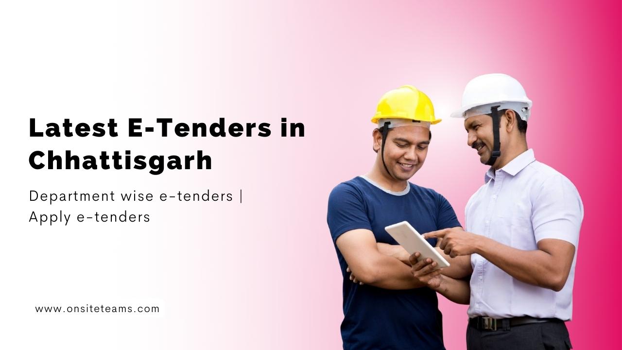 Picture of two construction workers with the text- Latest E-tenders in Chhattisgarh