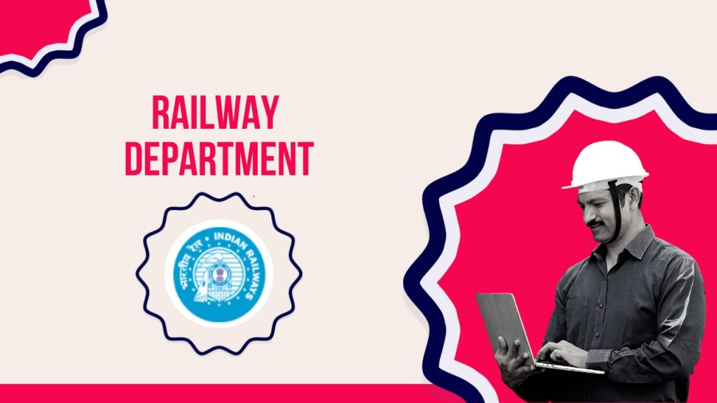 Picture showing a construction worker and the logo of the Railway Department of Telangana. Picture has the following text - Railway Department 