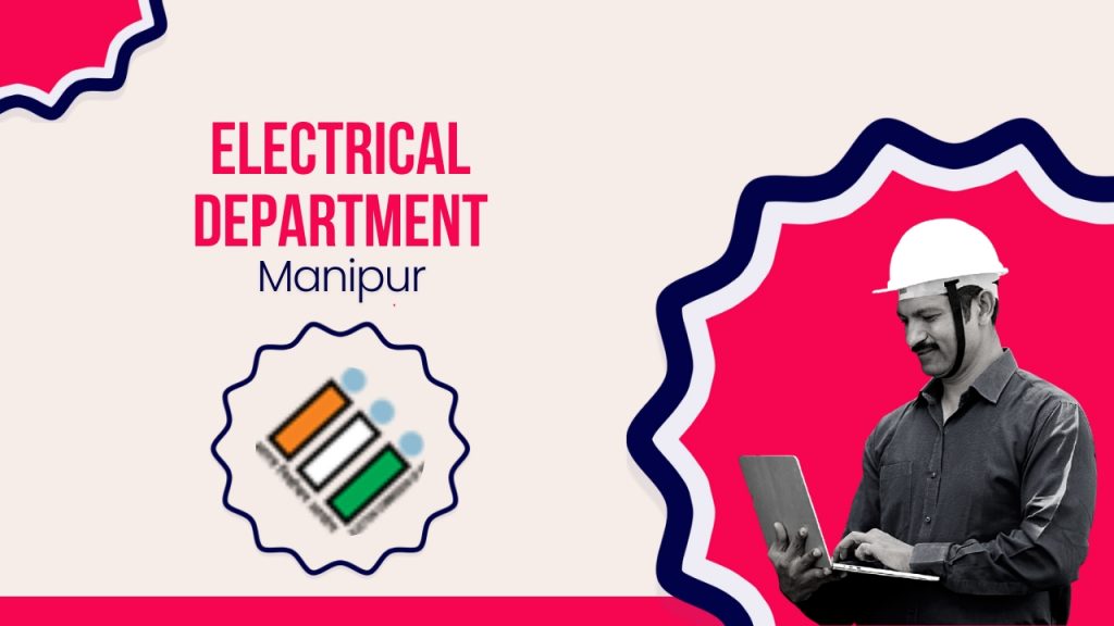 Picture showing a construction worker working on a laptop and the Electrical department logo. The picture has the following text -Electrical Department Manipur
