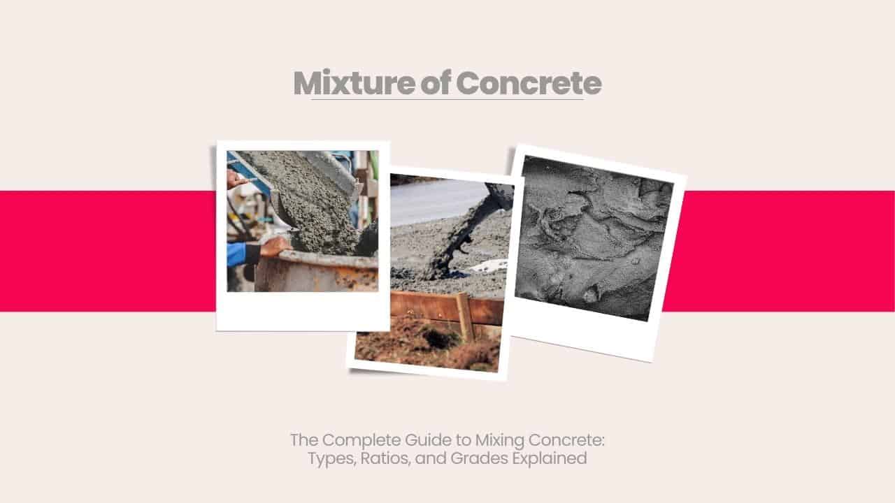 Picture showing different types of concrete. Picture has the following heading text - Mixture of concrete