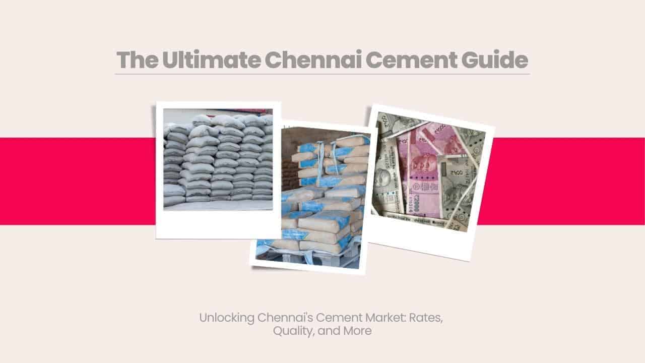 Image showing pictures of Cement sacks and money. Picture has the following heading text - The Ultimate Chennai Cement Guide