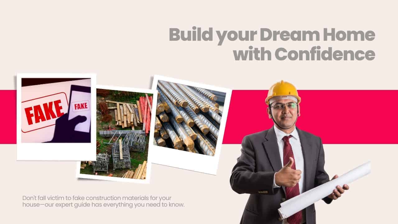 Picture of a construction worker holding documents. Picture has the following heading text- Build your dream home with confidence