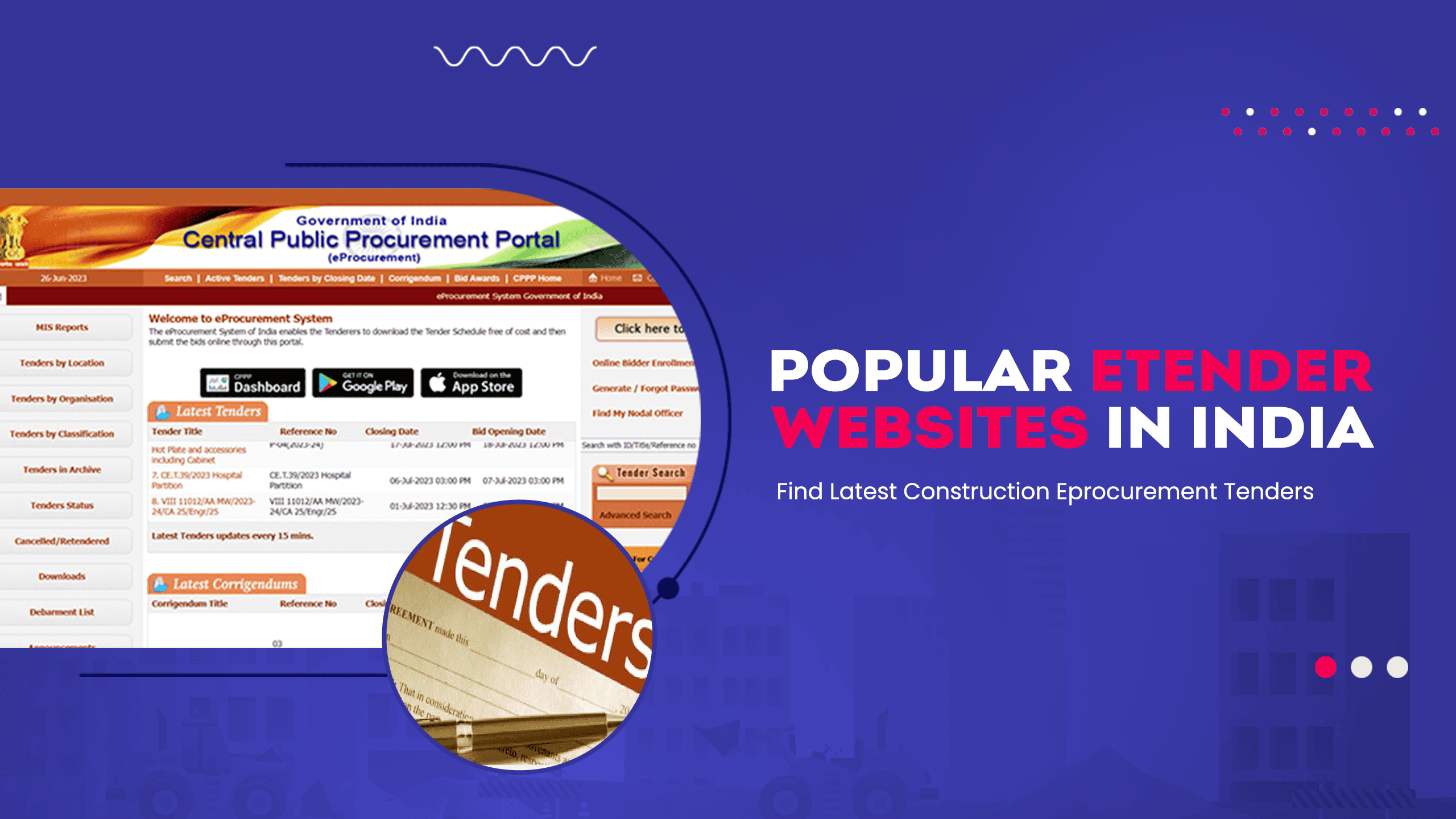 Image showing pictures of etendering. Image has the following heading text- Popular Etender websites in India