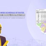 Image showing picture of West Bengal map and schedule of rates document. Image has the following heading text - Department Wise Schedule of Rates (SOR) for West Bengal Contractors