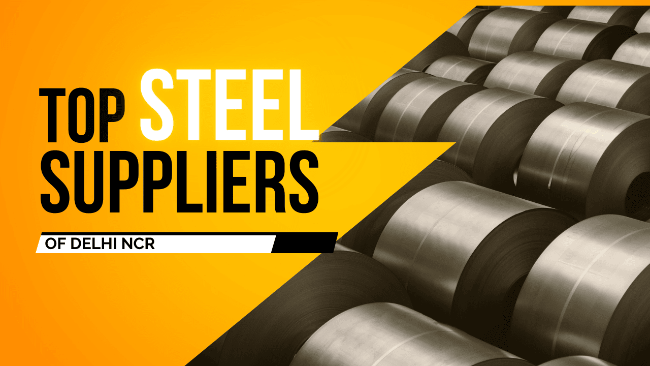 Image showing steel rolls. Image has the following text - Top Steel Suppliers of delhi ncr