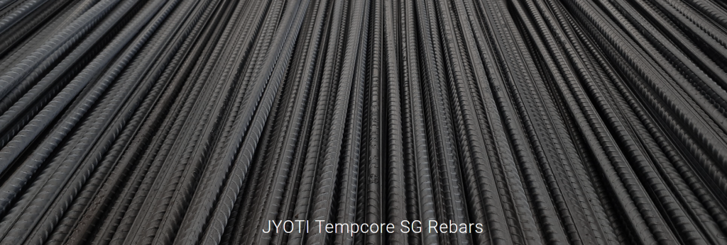 This image contains steel bars. this image has the following meta text: JYOTI Tempcore SG Rebars