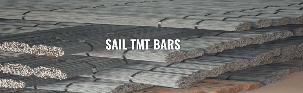 This image contains multile bundle of steel bars. This image has the following meta text: SAIL TMT BARS.