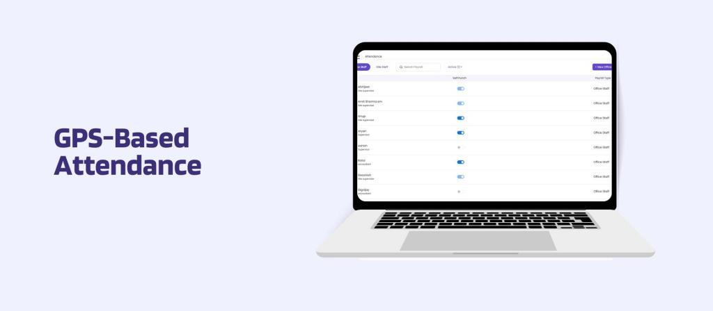 This image has a screen of Onsite construction management software. This image has the following meta text: GPS-Based Attendance