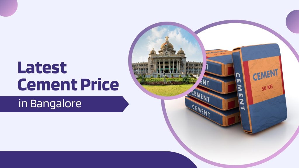 This image contains a view of Bangalore and cement bags. This image has the following met text: Latest Cement Price in Bangalore
