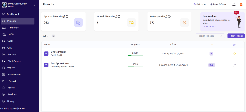 This image has a screen of Onsite Construction Management Software