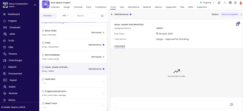 This image has a screen of Onsite Construction Management Software