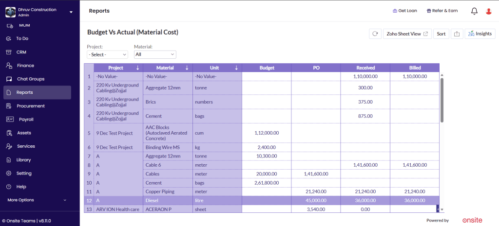 This image has a screen of Onsite Construction Management Software