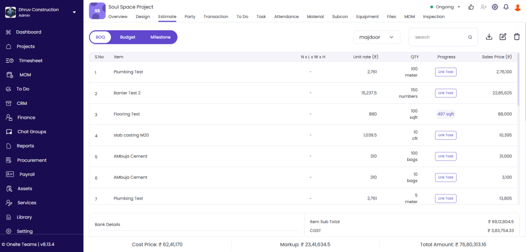 This image has a screen of web version of Onsite construction management software.