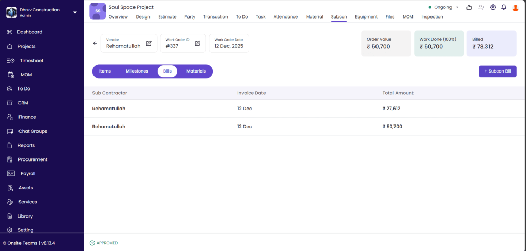 This image has a screen of web version of Onsite construction management software.