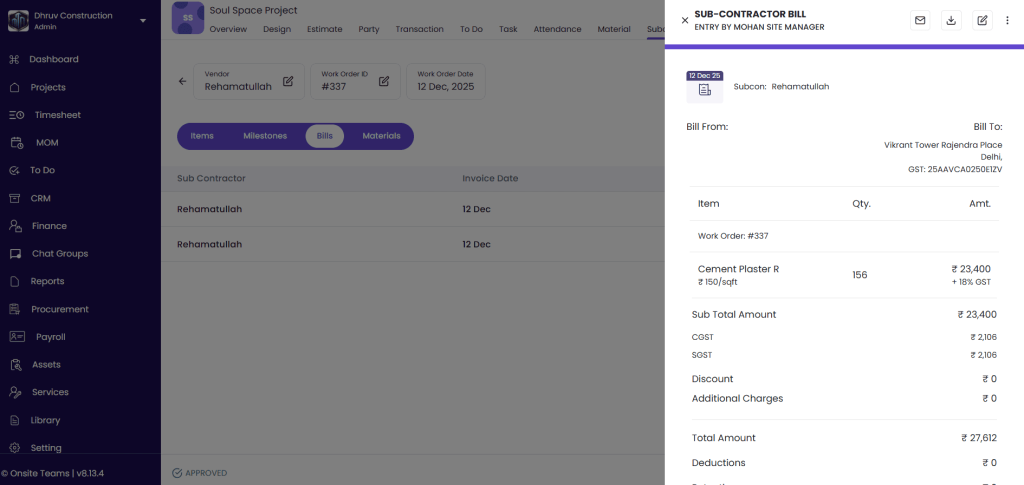 This image has a screen of web version of Onsite construction management software.