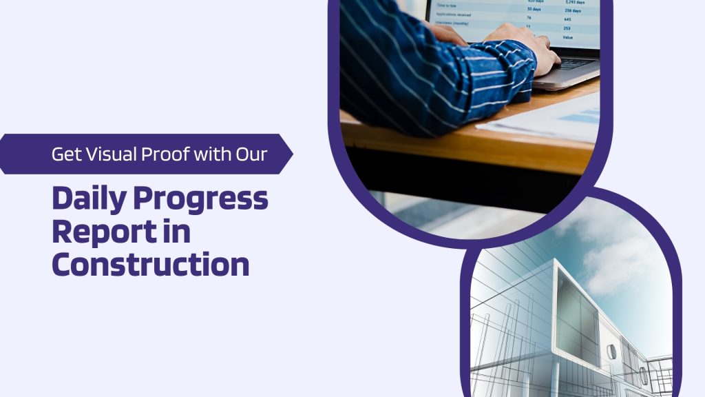This image contains a building and a man working on a laptop. This image has the following meta text: Get Visual Proof with Our Daily Progress Report in Construction