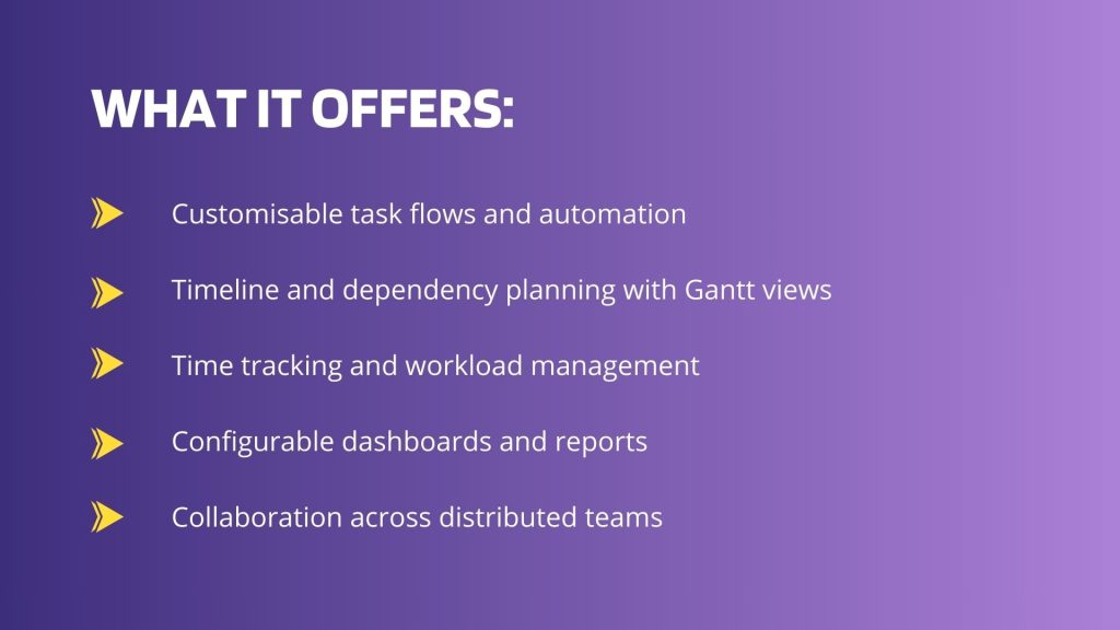 This image has textual info about what Wrike offers