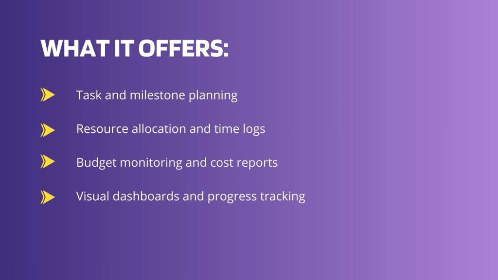 This image has textual info about what Zoho Projects offers