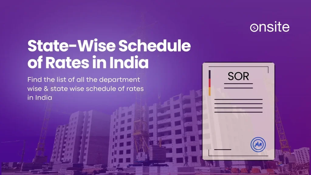 image showing a schedule of rates document. Image has the following heading text - state wise schedule of rates in india