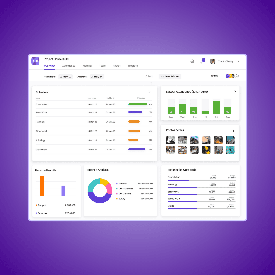 image showing construction management module ui of onsite construction management software