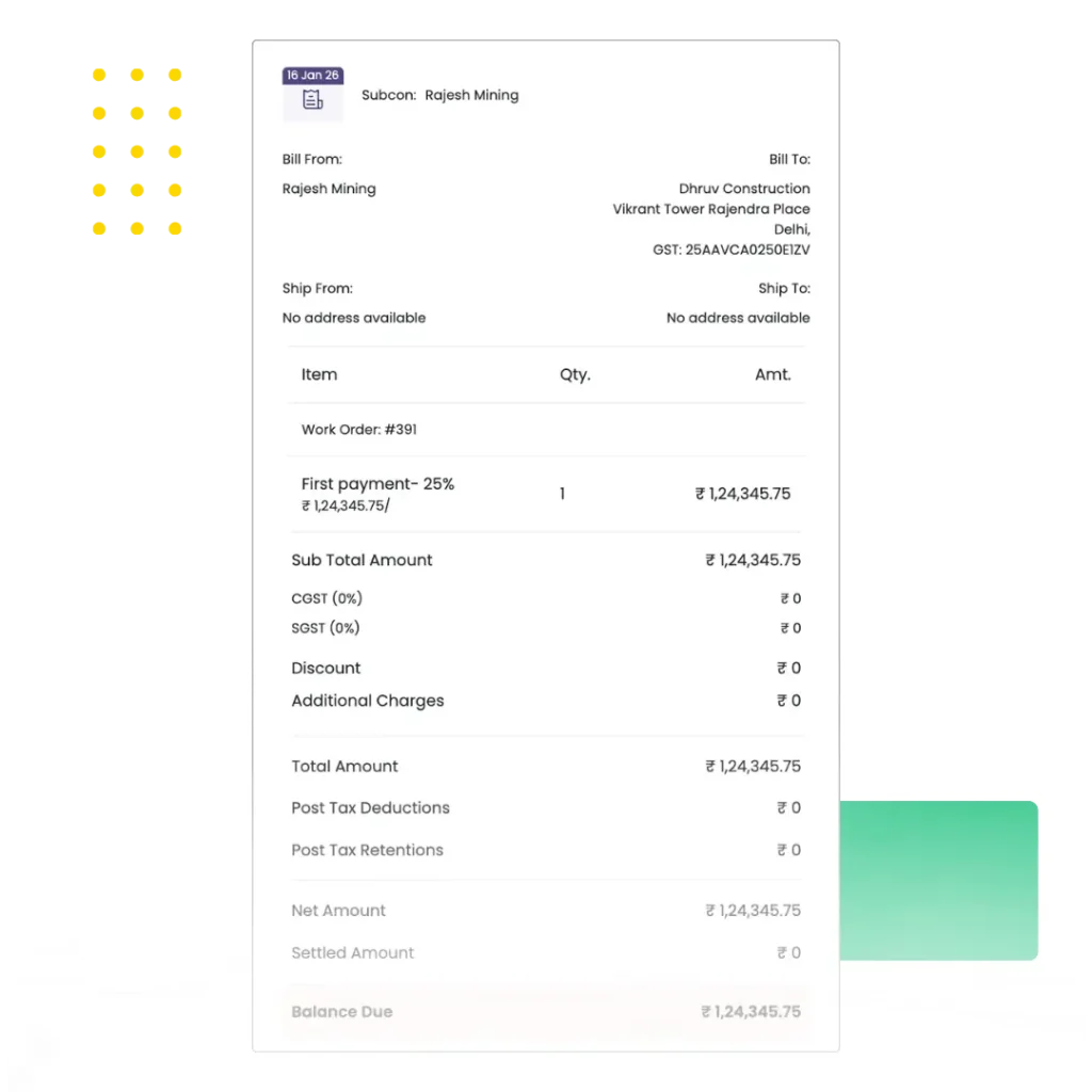 Subcontractor management software progressive billing and retention management module
