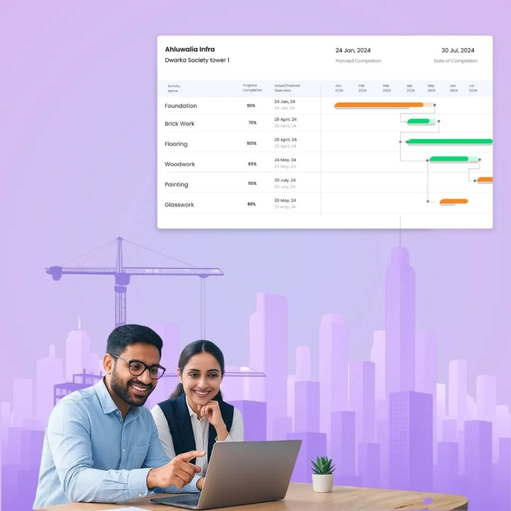 task and progress tracking dashboard of onsite construction software