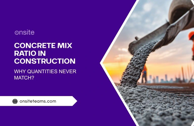 This image has a concrete mixer pouring concrete. This image has the following meta text: Concrete Mix Ratio in Construction: Why Quantities Never Match