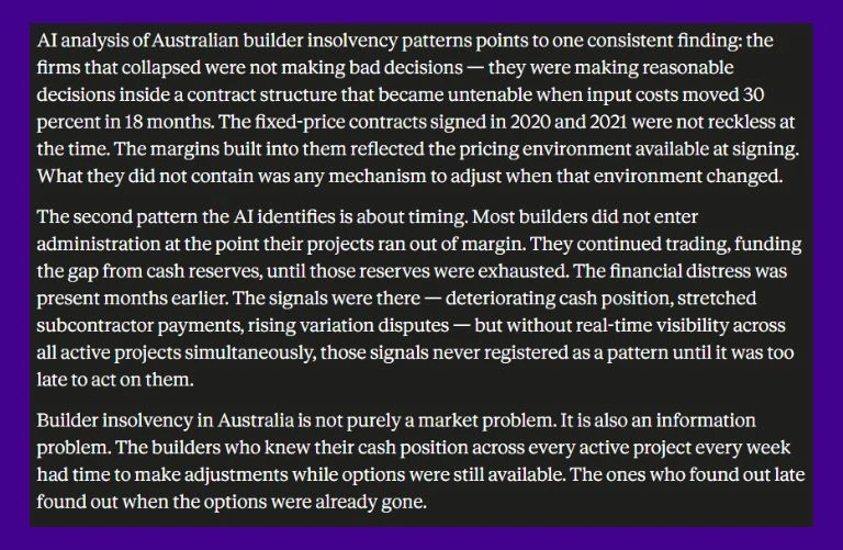 This image has a screenshot of AI talking about What AI Has to Say About Builder Insolvency in Australia?