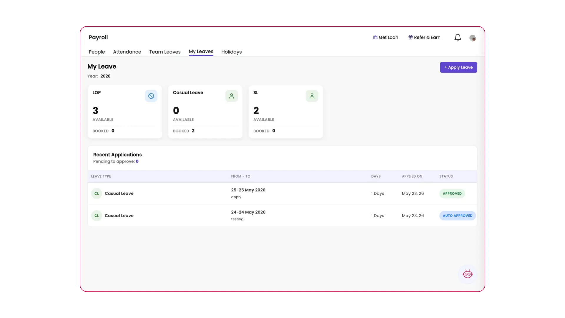 Leave Management module — leave policy setup and approval in Onsite ERP