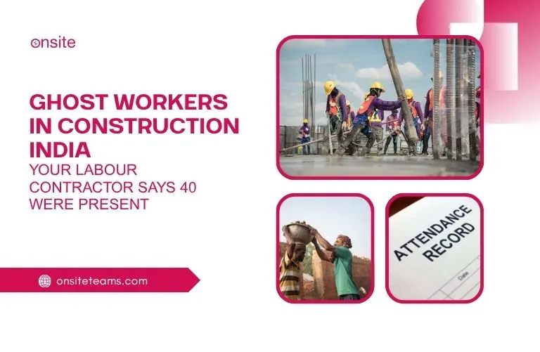 This image has labourers and attendance sheet. This image has the following meta text: Ghost Workers in Construction India: Your Labour Contractor Says 40 Were Present