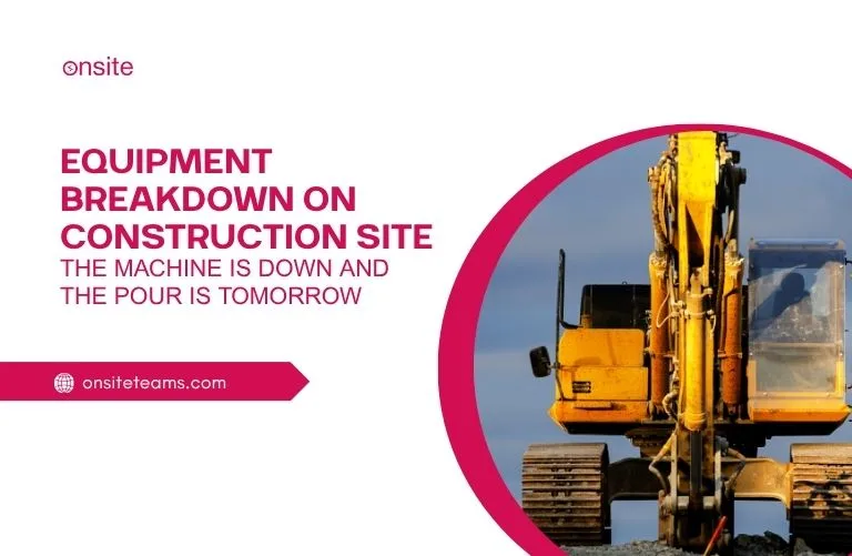 This image has a construction equipment. This image has the following meta text: Equipment Breakdown on Construction Site: The Machine Is Down and the Pour Is Tomorrow
