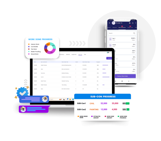image showing ui of onsite subcontractor management software subcontractor progress module