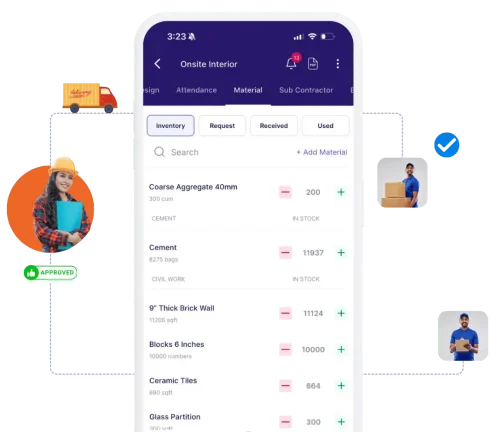 image showing ui of onsite construction material management software Material & Inventory Management for Construction workflow