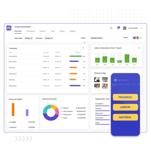 image showing ui of onsite construction management software. construction management software onsite teams dashboard